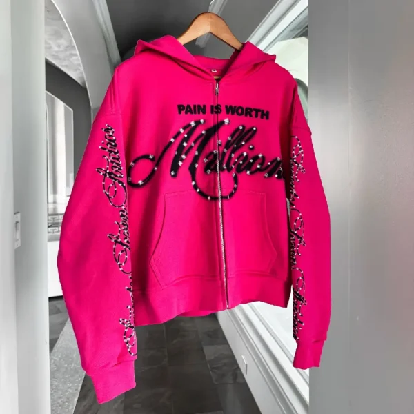 77 Studios Zip Up Hoodie Pink (4)