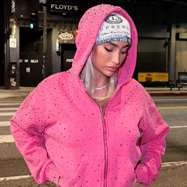Pop Star Zip Up Hoodie Pink (2)